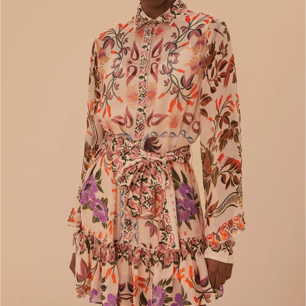 Farm Rio Winter Garden Cream Mini Dress - Med
